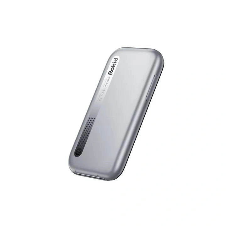 Rokid Station 2 Spatial Computing Hub (3‑Screen AR, Snapdragon 6 Gen 1, 5000mAh) Silver portable device with 'Rokid' branding on a white background