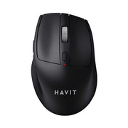 Black computer mouse with HAVIT branding on a white background