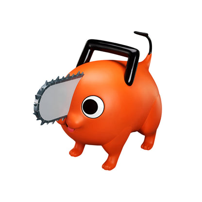 Orange toy with a chainsaw on a white background