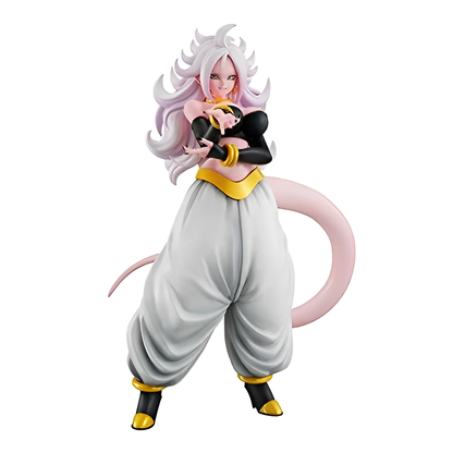 Character figure with pink hair and white outfit on a white background