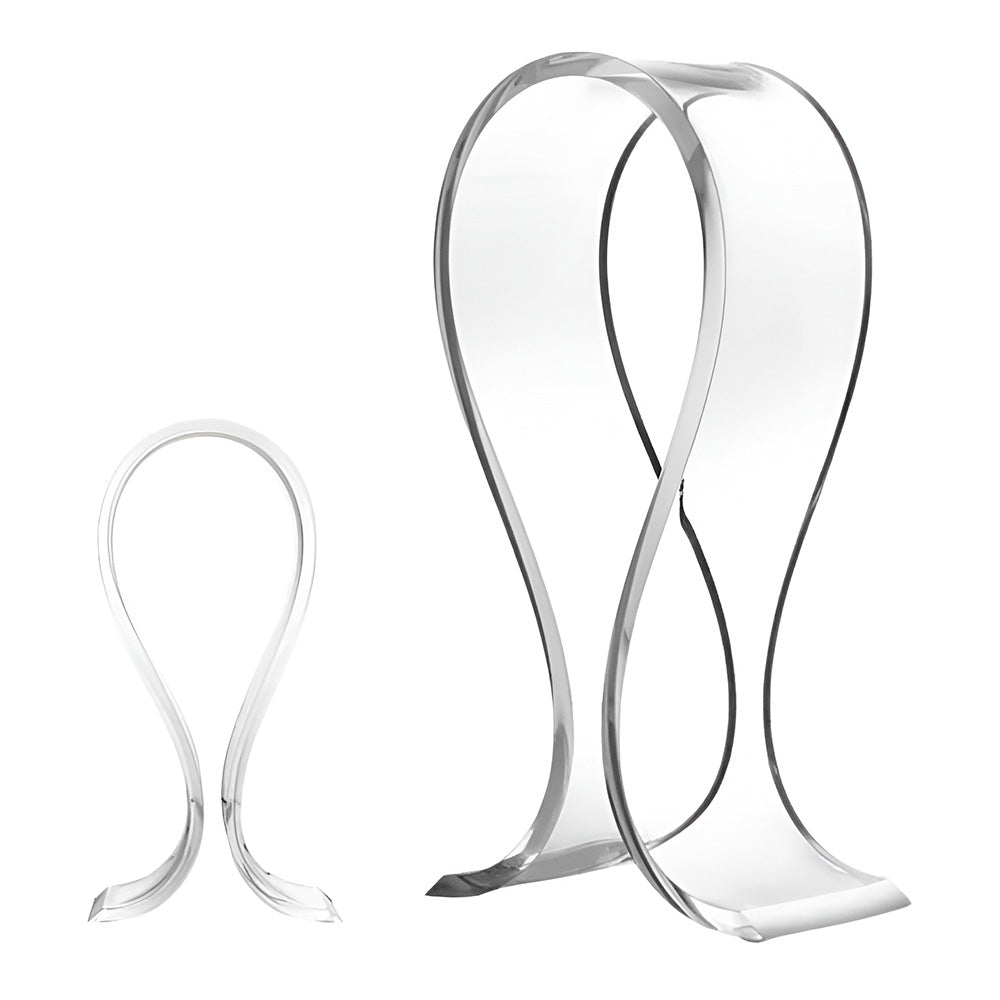 Modern, transparent bookends with a wavy design on a white background