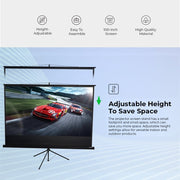 HAVIT PS100 100-Inch 4K Projector Screen Portable Anti-Glare Projector screen with height-adjustable stand on a light blue background