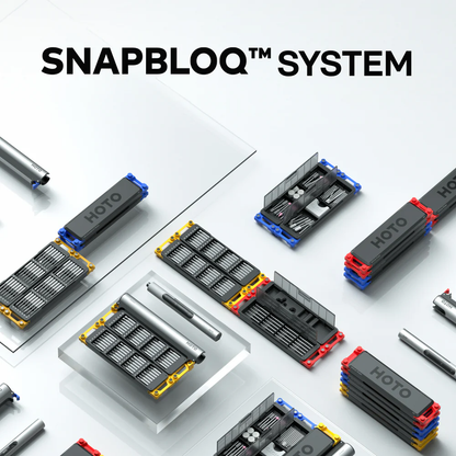 Snapbloq system components on a white background with 'Snapbloq' branding.