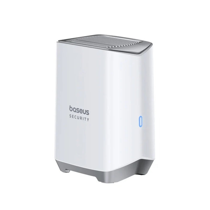 White security device with 'baseus' branding on a white background