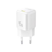 The Baseus PicoGo GaN Fast Charger 1C 45W EU Moon White With Type-C port on White Background