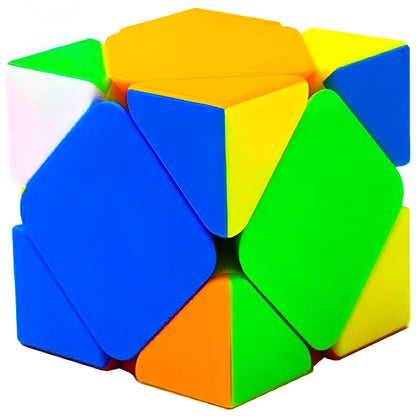 Triangular Fan Cube 3×3 Skewb‑Style Puzzle Colorful geometric puzzle toy with blue, green, yellow, and orange faces on a white background