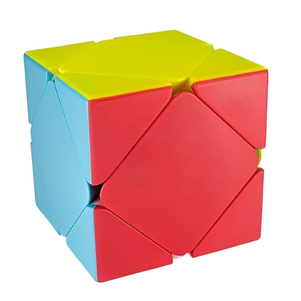 Colorful geometric puzzle cube on a white background