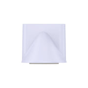 A modern square wall sconce with a frosted white glass shade and a central conical protrusion, shown against a solid white background.