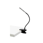 Black LED desk lamp with flexible neck on a white background