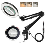 2‑in‑1 LED Desk Magnifying Lamp (360° Arm, 3 Colour Modes, Clamp/Base) Magnifying glass with adjustable arm and LED light on a white background