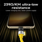 Sharge Phantom USB‑C to USB‑C Cable (240W PD 3.1, 1.2m Silicone, LED Indicator) Phone charging cable with text about ultra-low resistance on a dark background