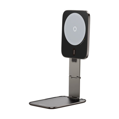 Phone stand with wireless charging pad on a white background