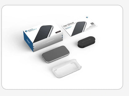 Rokid Station 2 Spatial Computing Hub (3‑Screen AR, Snapdragon 6 Gen 1, 5000mAh) Tech product packaging with accessories on a white background