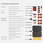 HOTO Rotary Tool Accessories Kit 60 Piece Set List of accessories with corresponding items for a tool set on a white background