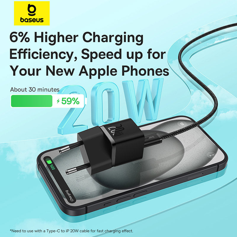 Baseus GaN5 Mini 20W USB-C PD Fast Charger + Type-C Cable