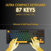 Ultra compact keyboard with 87 keys on a dark background
