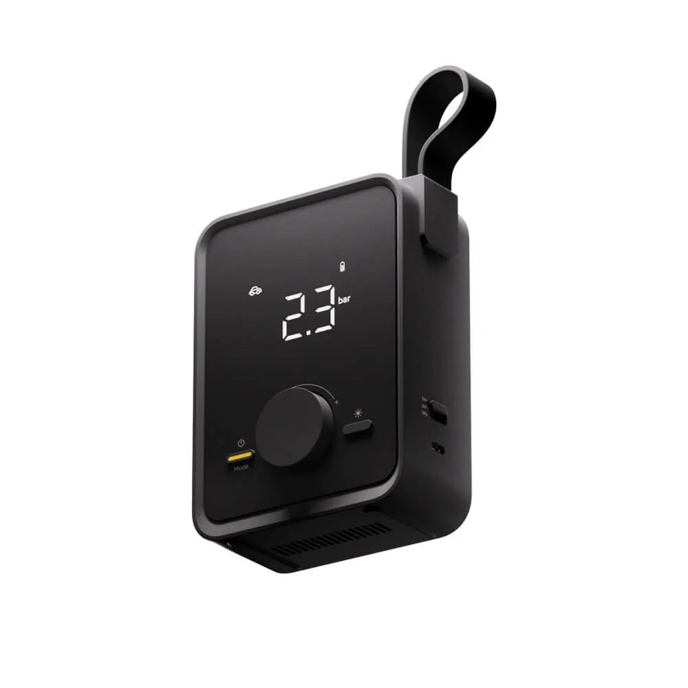 HOTO Air Pump Pro, Black electronic device with digital display on a white background