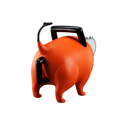 Orange barbecue grill with black handles on a white background