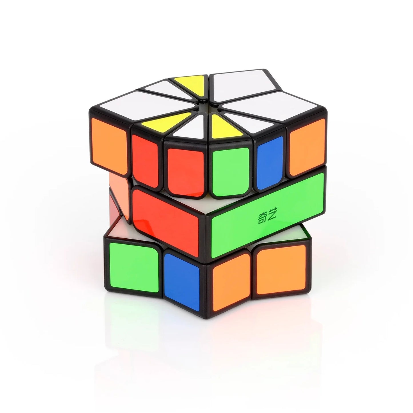 Colorful twisted Rubik's Cube on a white background