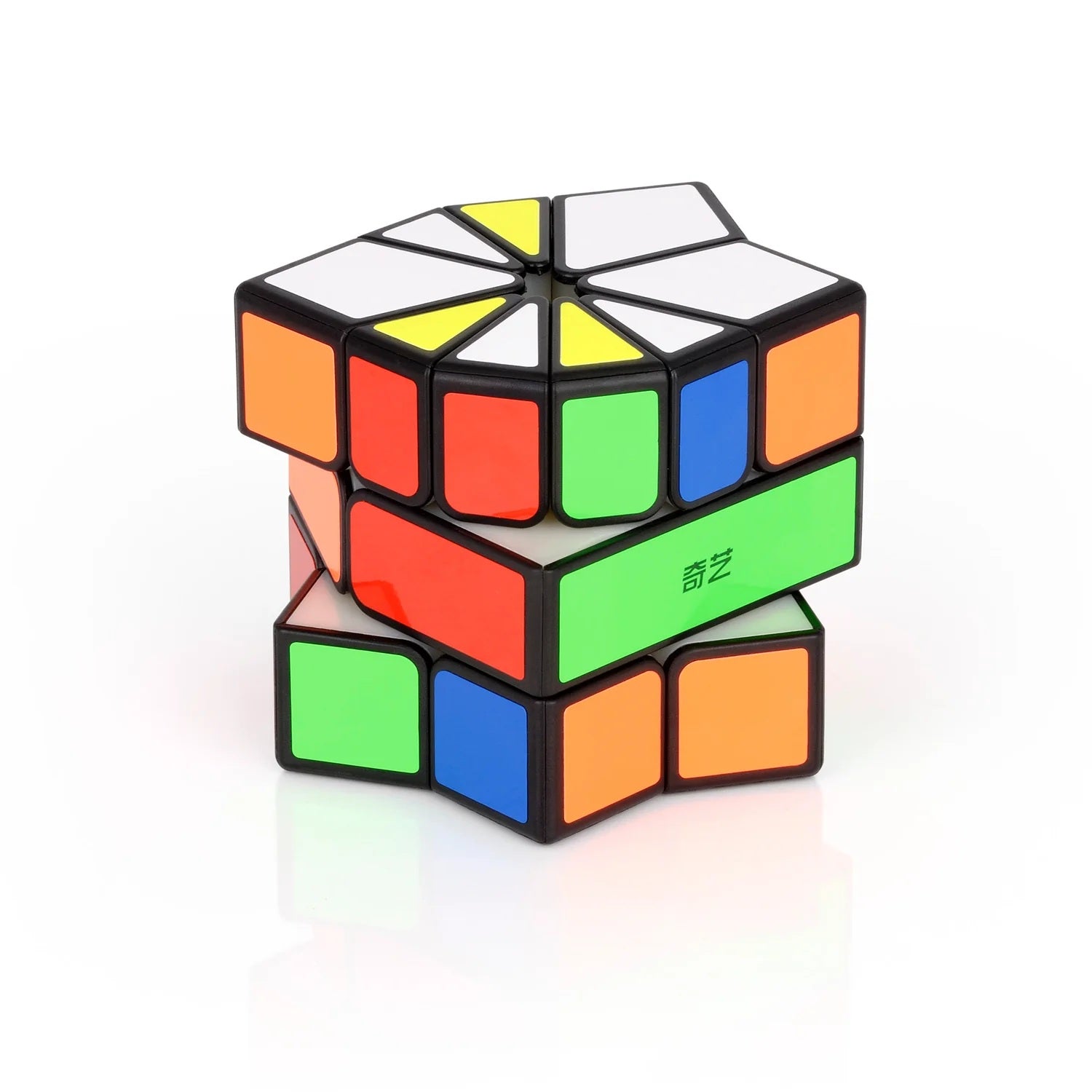 Colorful twisted Rubik's Cube on a white background