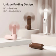 Jisulife Life8 3-in-1 Portable Fan Power Bank Torch USB-C Foldable fans in desk and handheld styles on a minimalistic background