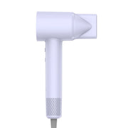 A white hair dryer with a pointed concentrator nozzle attachment, shown from a side profile view against a solid white background.