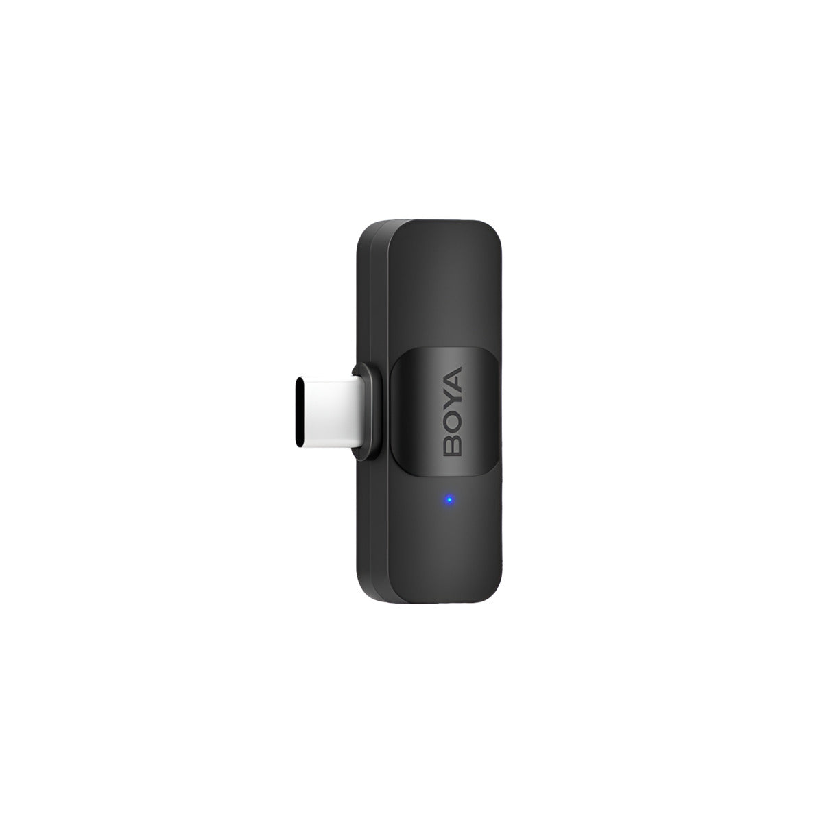 Black microphone with 'BOYA' branding on a white background