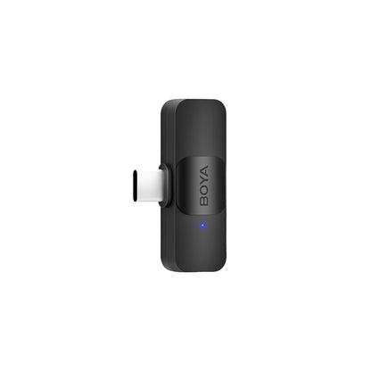 Black microphone with 'BOYA' branding on a white background
