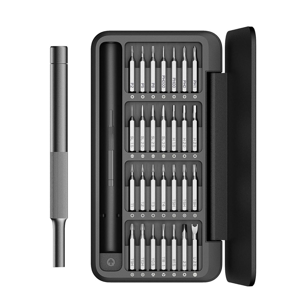 HOTO 28-in-1 Precision Screwdriver Set Set of screwdrivers in a black case on a white background