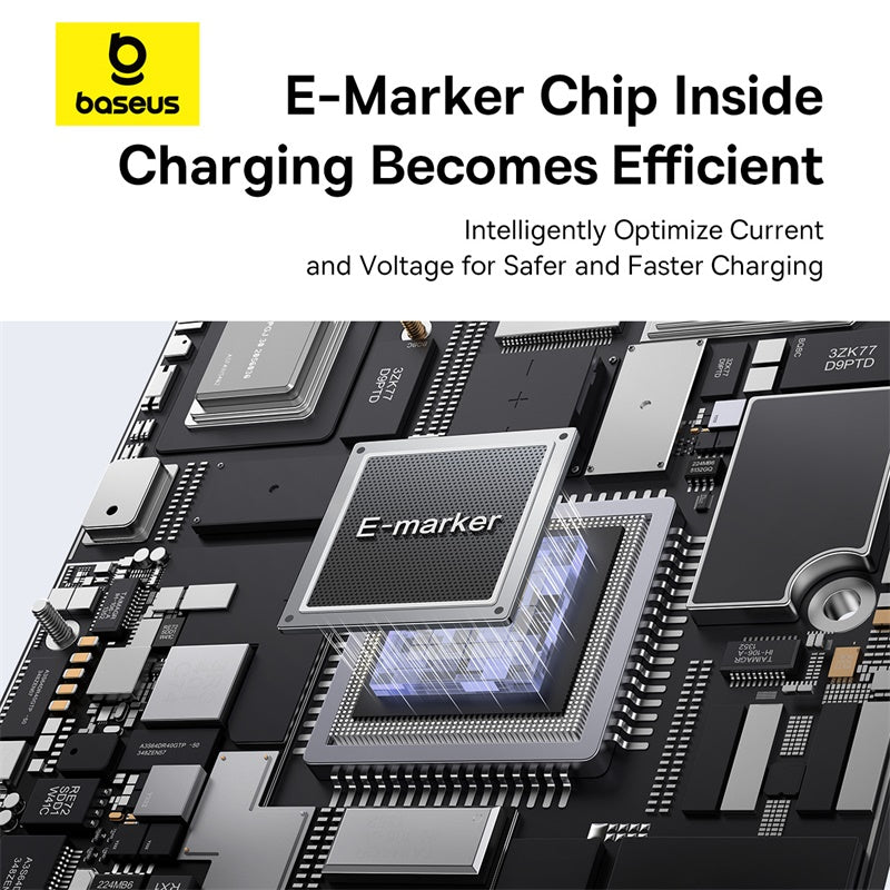 Electronic circuit board with E-marker chip and Baseus logo