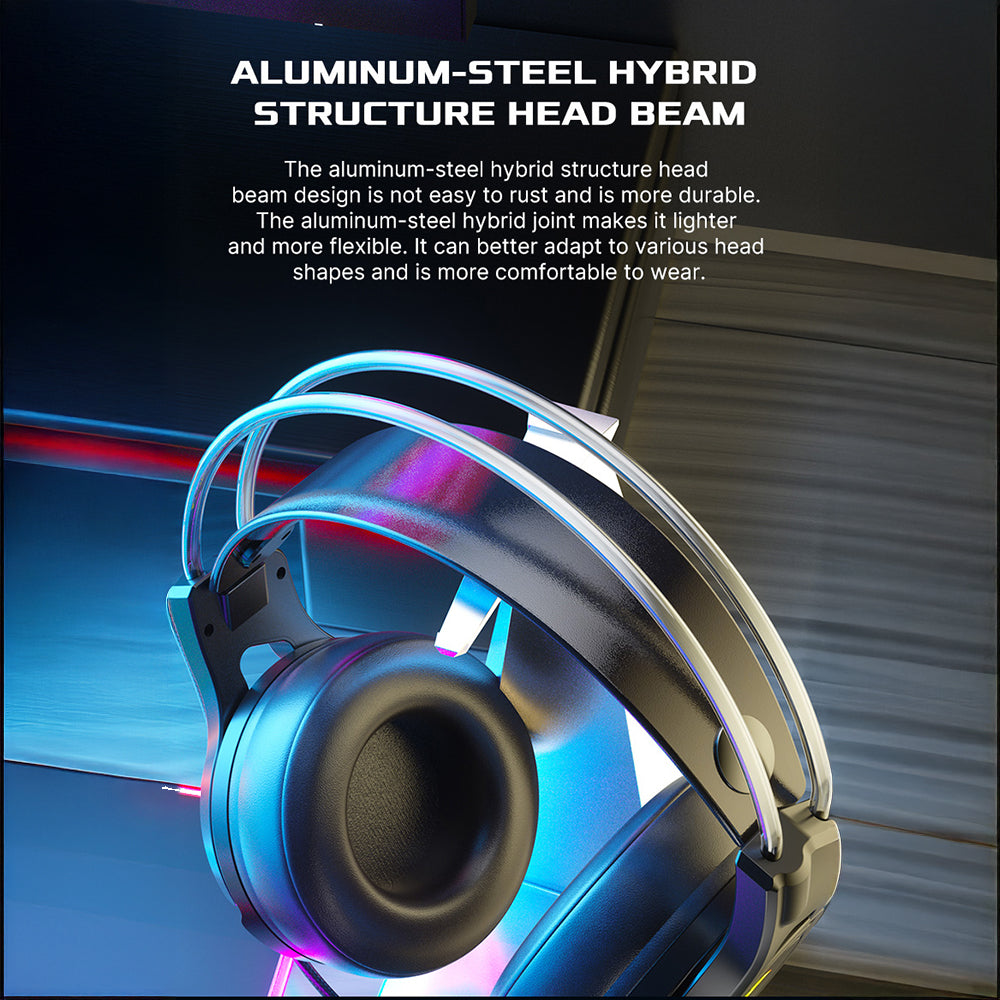 Gaming headset with RGB lighting on a dark background