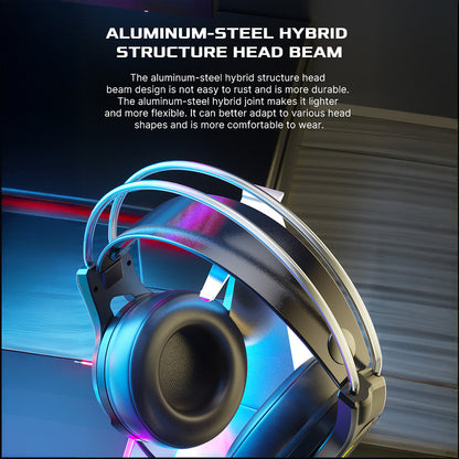 Gaming headset with RGB lighting on a dark background