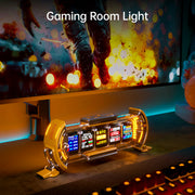 Divoom Times Gate 5‑Screen Smart Pixel Display (Wi‑Fi, RGB, Live Data Tracker) Gaming room light with digital displays in front of a TV screen
