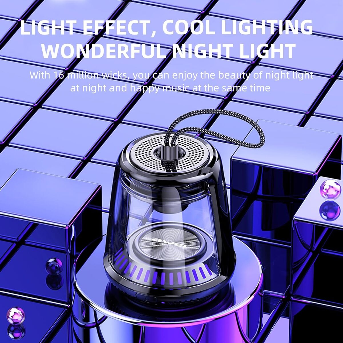 Decorative night light with text on a reflective surface
