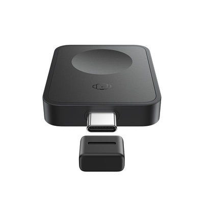 Black electronic device with a detachable component on a white background