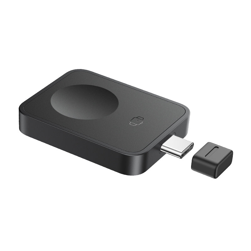 Black electronic device with USB-C and micro-USB connectors on a white background