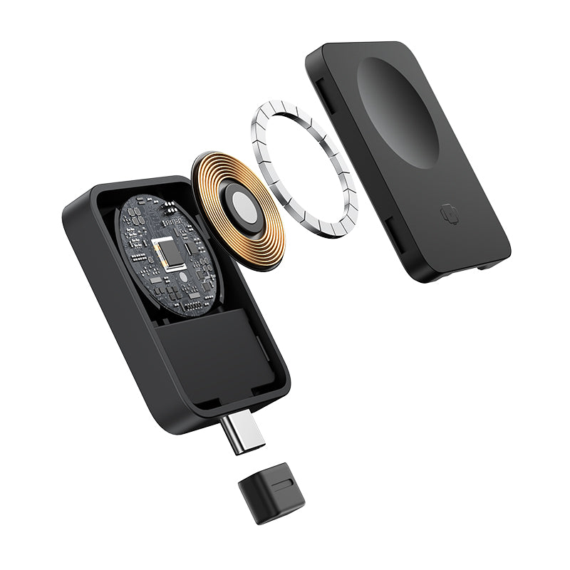 Electronic device with components on a white background