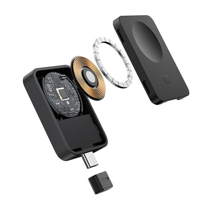 Electronic device with components on a white background