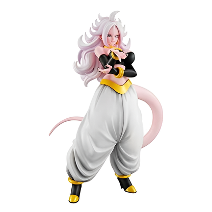 Action figure with pink hair and white outfit on a white background