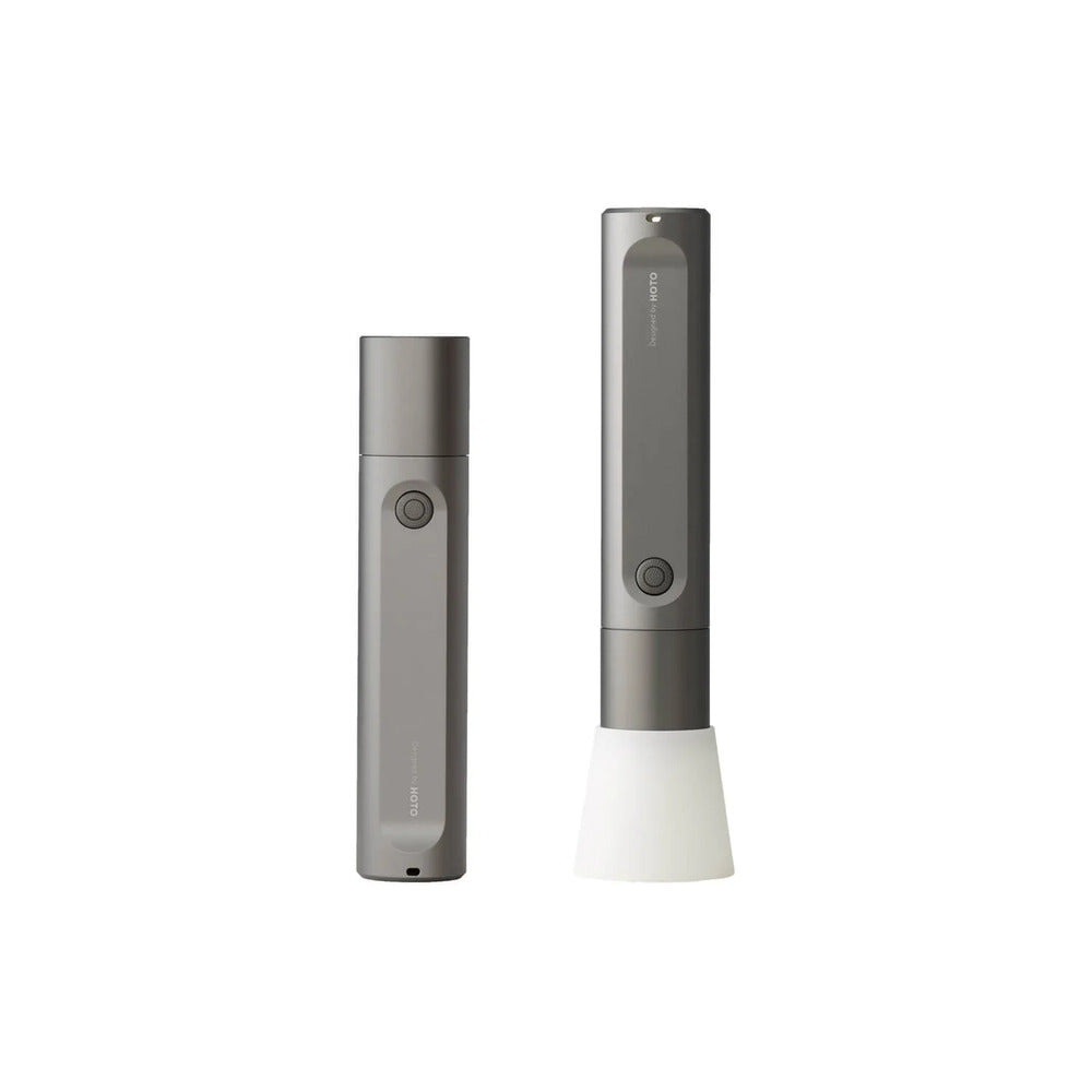 HOTO Flashlight Fit 280 Lumens Rechargeable Torch Two electronic devices, one grey and one white, on a white background