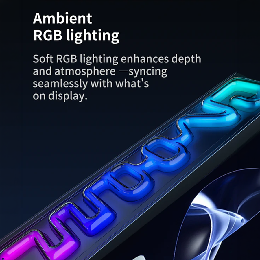 Divoom Times Frame 10.1" Transparent Smart Display (64GB, Wi‑Fi 6, RGB Lighting) RGB lighting strip with text on a dark background