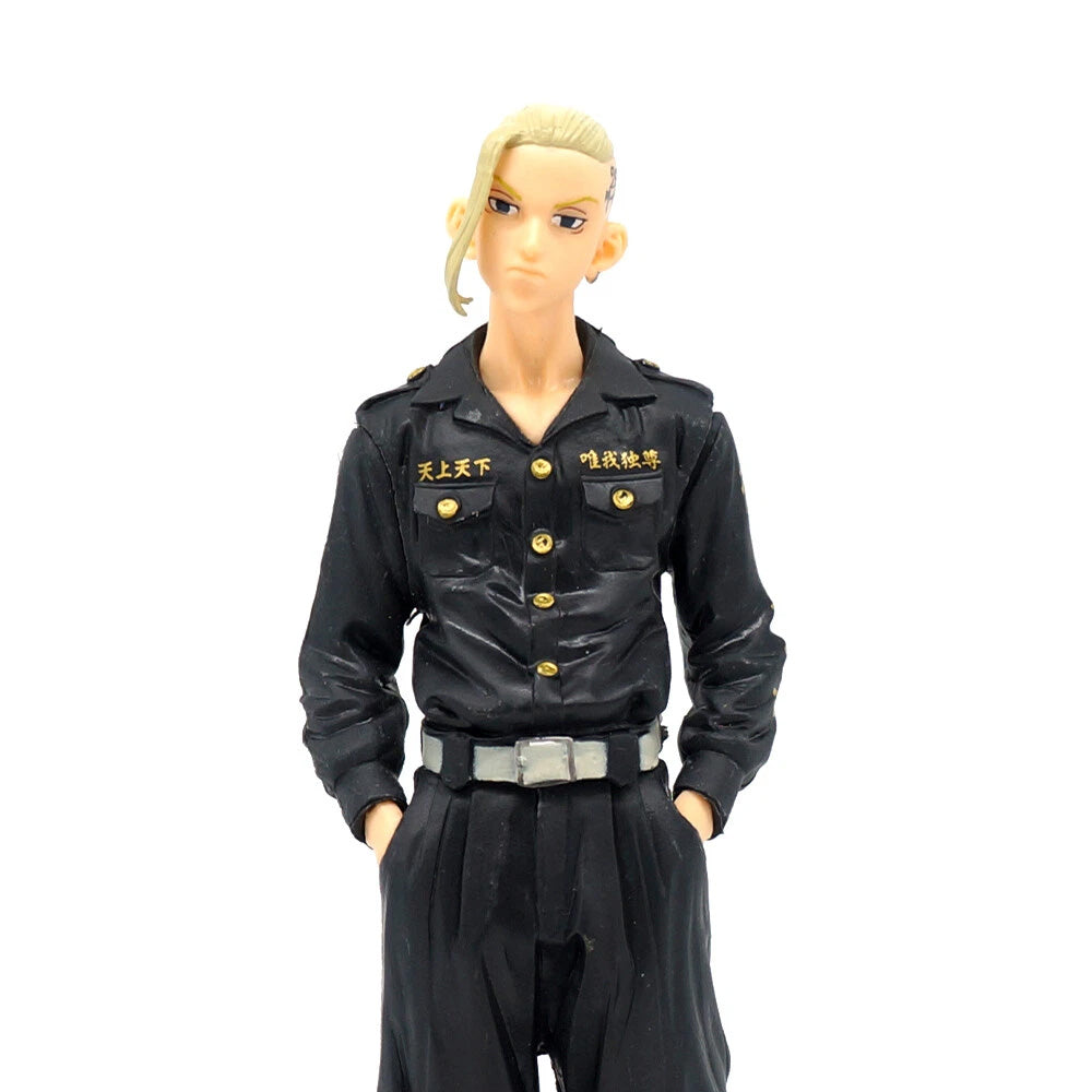 Mannequin wearing a black uniform with gold buttons on a white background
