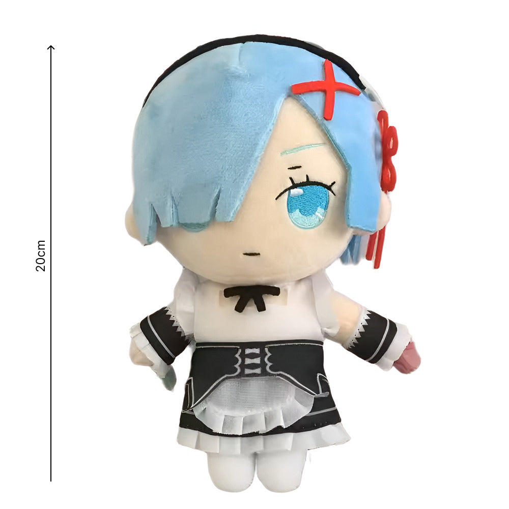 Plush toy with blue hair and white face, standing next to a 20cm height measurement.