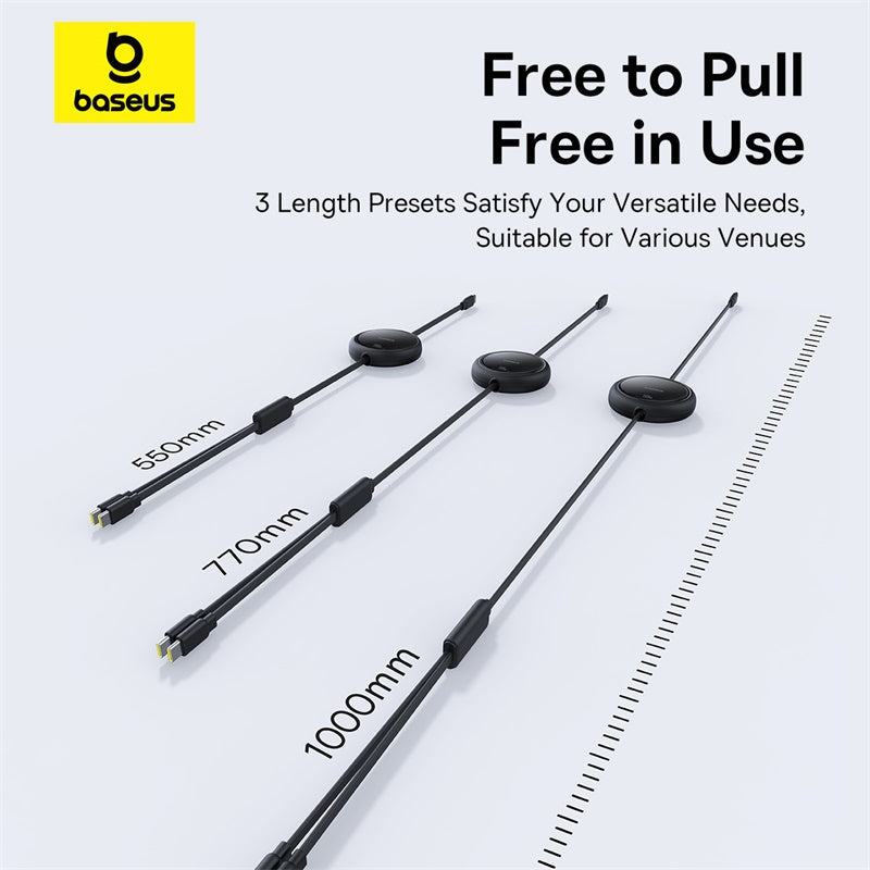 Baseus cable with three length presets on a white background