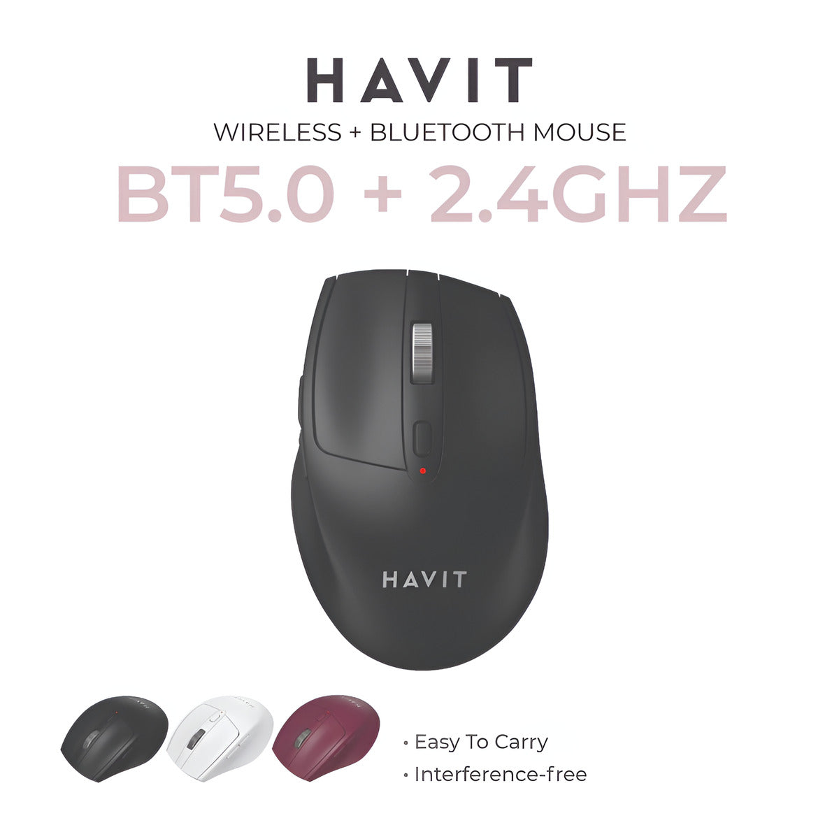 Havit wireless mouse with BT5.0 and 2.4GHz technology on a white background