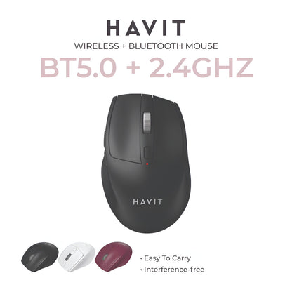 Havit wireless mouse with BT5.0 and 2.4GHz technology on a white background
