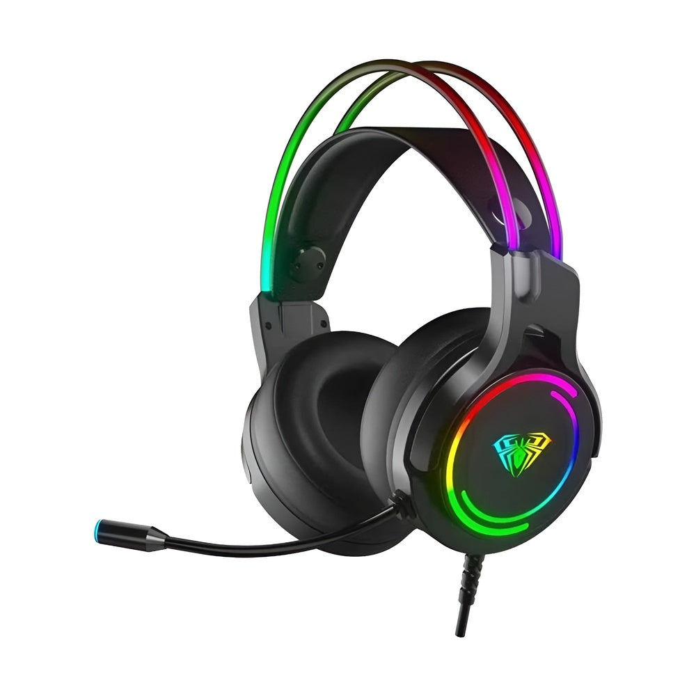 Gaming headset with RGB lighting on a white background