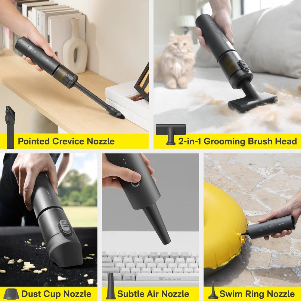 Multifunctional vacuum cleaner head with various nozzles used in different scenarios.
