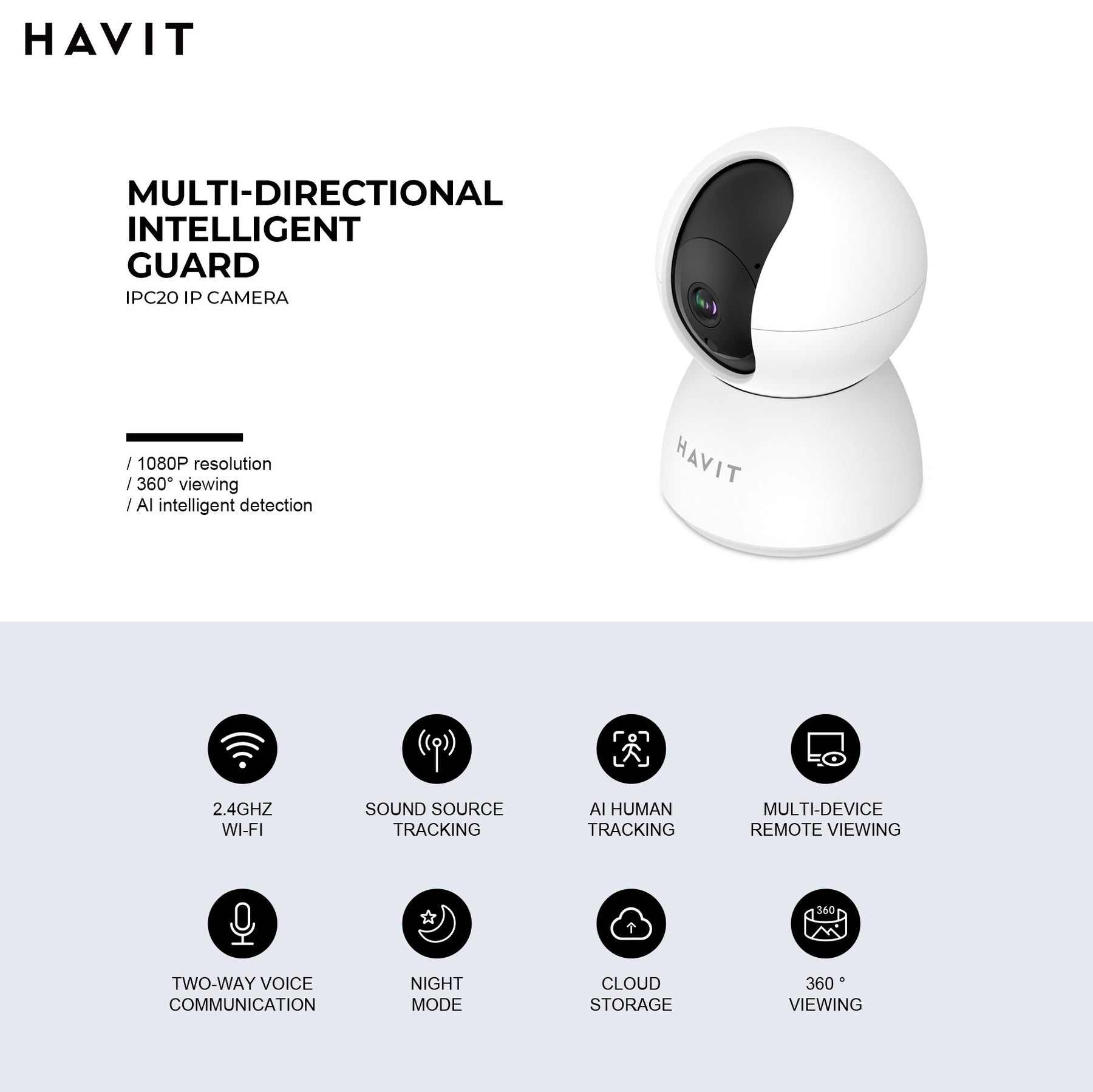 HAVIT IPC20 Smart IP Camera 1080P WiFi Pan Tilt Night Vision