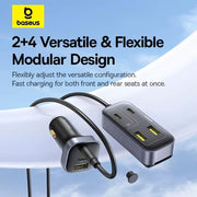 Baseus car charger with modular design on a blue background